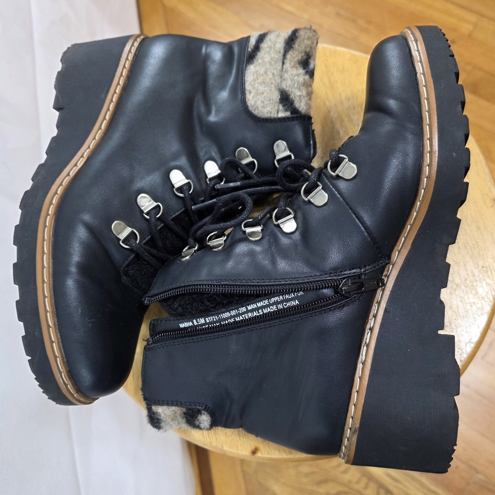 BareTraps Black Ankle Boots with Tan Accents